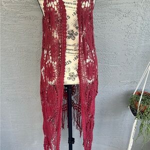 Rare handmade Crochet Fringe Vest in Burgundy